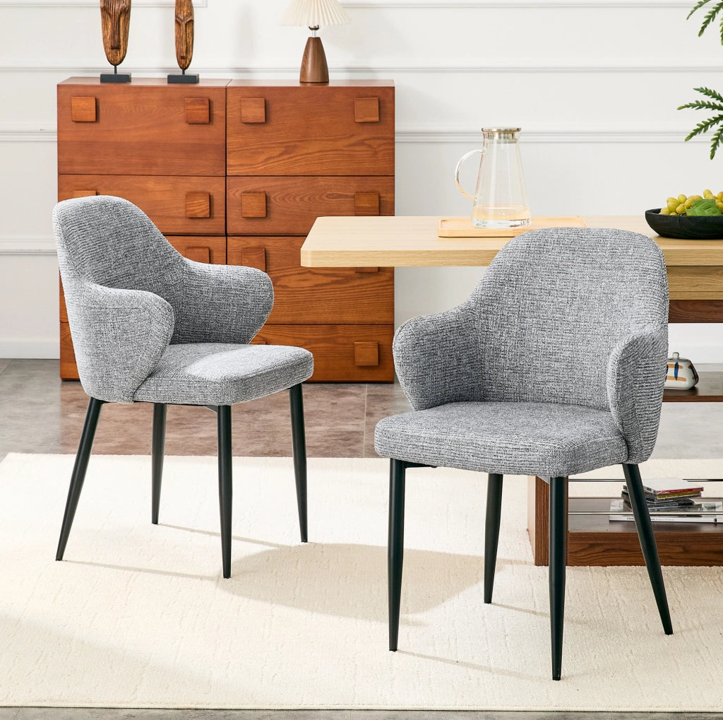 Set di 2 sedie da pranzo in tessuto grigio e metallo nero