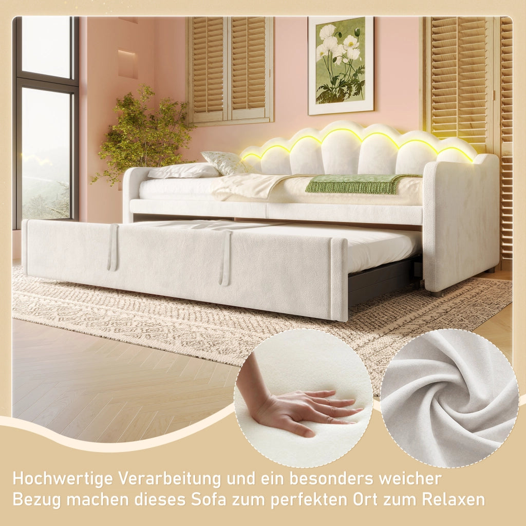 Daybed Imbottito 90x200 + 180x200 cm con LED; Beige