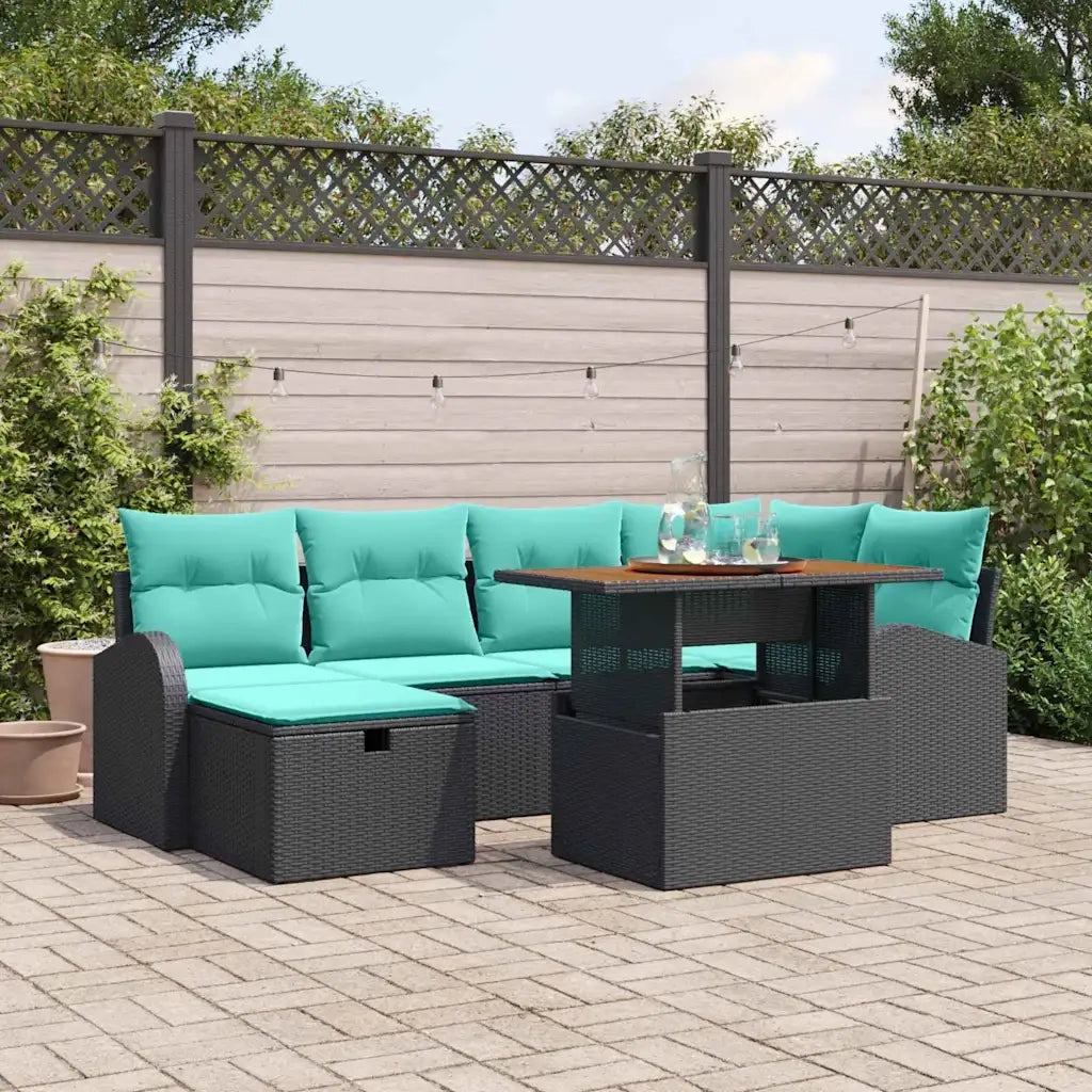 Set Divano da Giardino 7 pcs Nero polyrattan 3361305