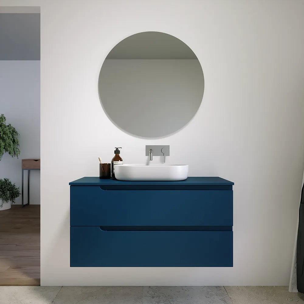 Mobile bagno sospeso 100 cm due cassetti blu zaffiro opaco con top | Ardenne