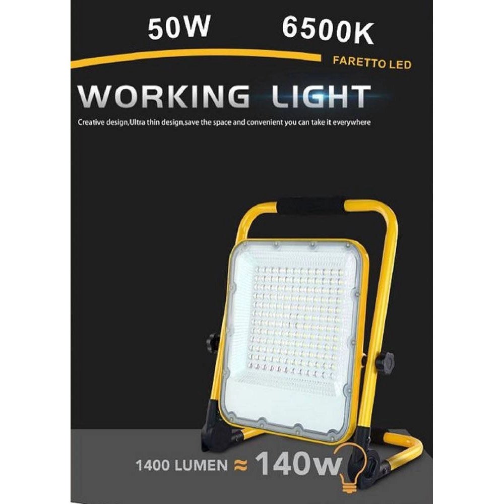 Trade Shop - Faro Led Slim Smd 50w Ricaricabile Portatile Staffa Da Esterno Luce 6500k Mg-50 -