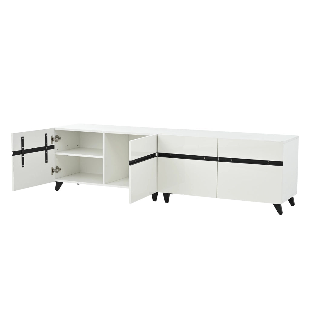 Mobile TV 180x40x49 cm con 4 ante e ripiani regolabili in MDF; bianco con linee nere