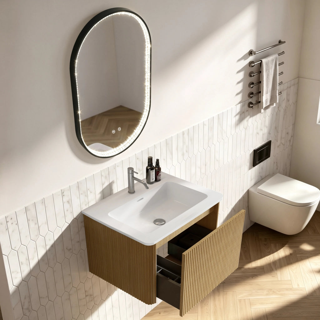 Mobile da Bagno con Lavabo Integrato e Specchio LED, per Bagno, in MDF