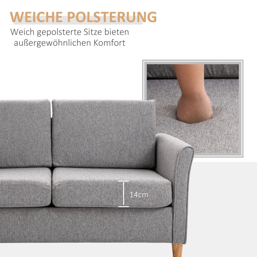 Divano doppio con cuscini sfoderabili in lino grigio chiaro 141x65x78 cm per soggiorno