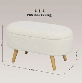Panca con contenitore e coperchio in legno e tessuto bianco, 82x41x45 cm, per ingresso, soggiorno e camera da letto