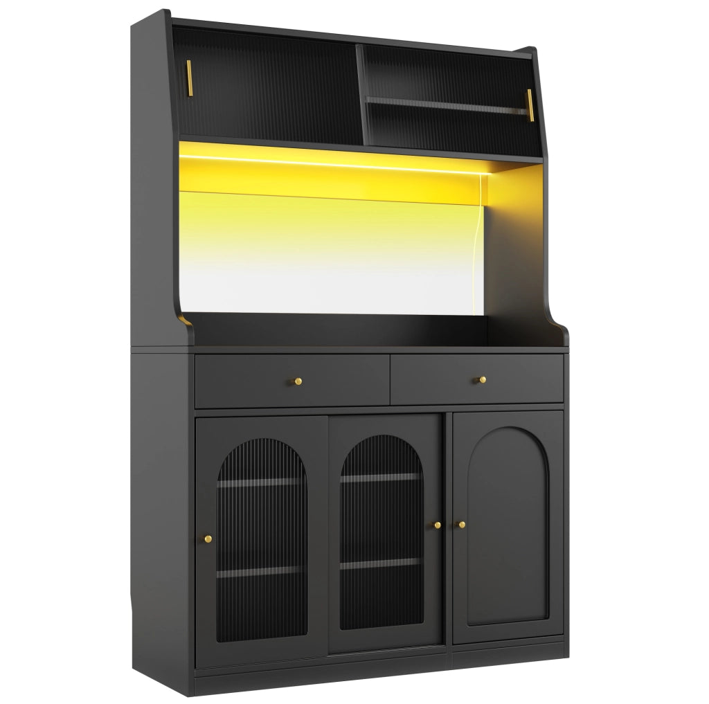 Buffet Cabinet con LED regolabile, 120x40x180 cm, MDF e PB, nero, 2 cassetti e ripiani regolabili