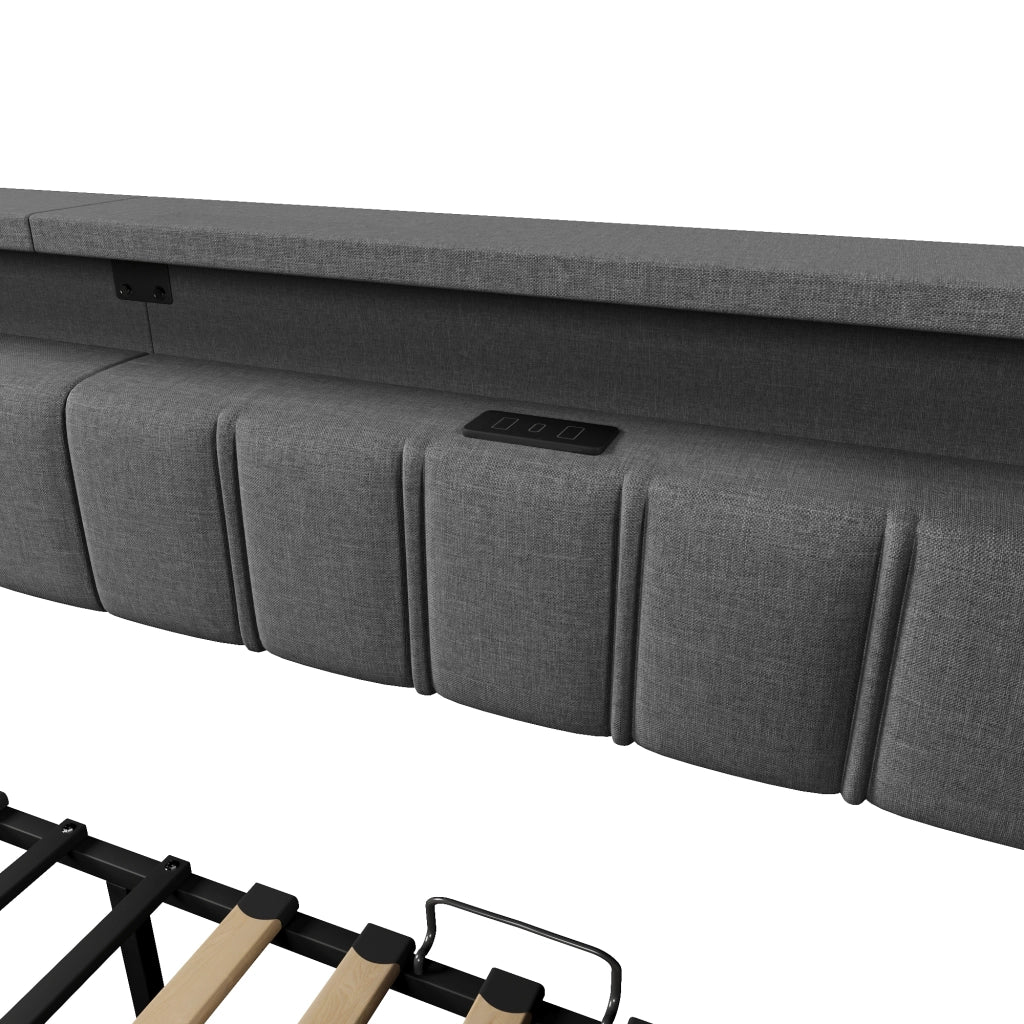 Letto estraibile singolo 90×200 cm e 180×200 cm con USB; Type-C; LED; 2 cassetti; senza materasso; grigio
