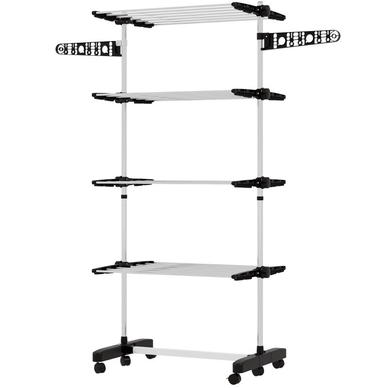 Stendibiancheria pieghevole a 5 livelli con ruote, 142x55x172 cm, nero e argento