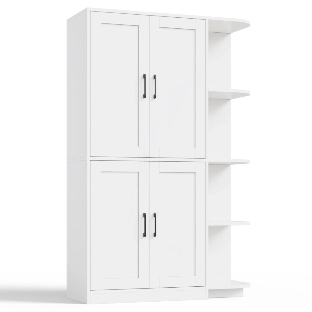 Armadio da cucina alto 103x40x163 cm, dispensa con 4 ante e 4 ripiani aperti, mensole regolabili per soggiorno e sala da pranzo