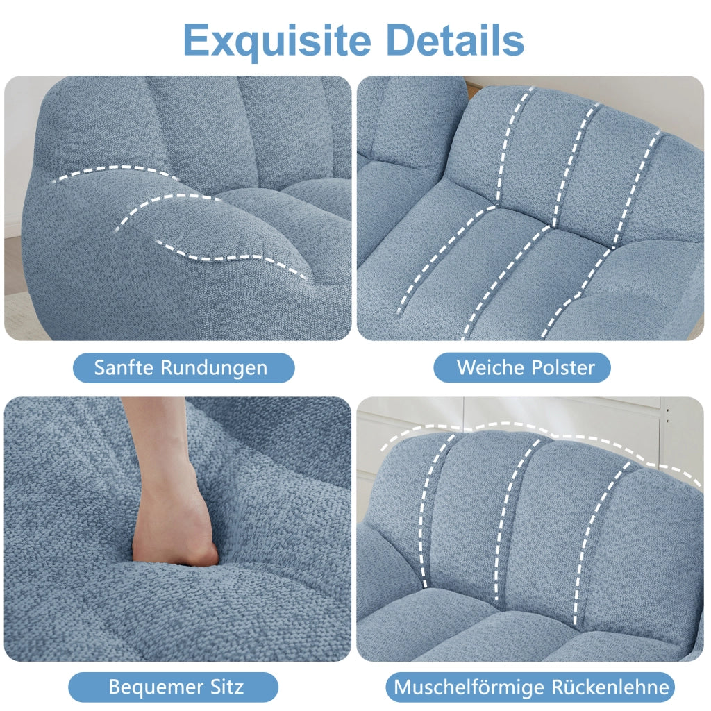 Divano modulare 366x104x79 cm in tessuto blu, 4 posti, senza montaggio