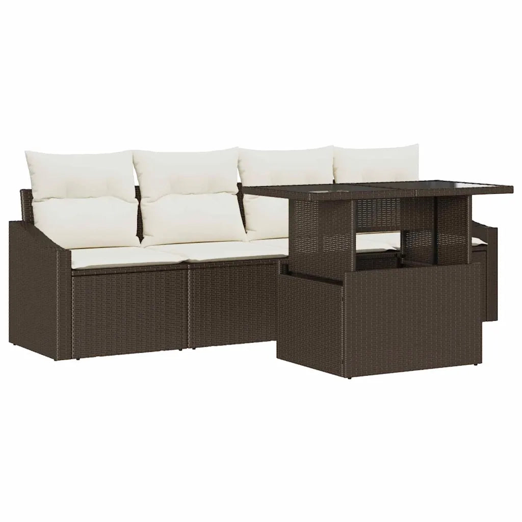 Set Divano da Giardino 5 pcs Marrone e Crema polyrattan