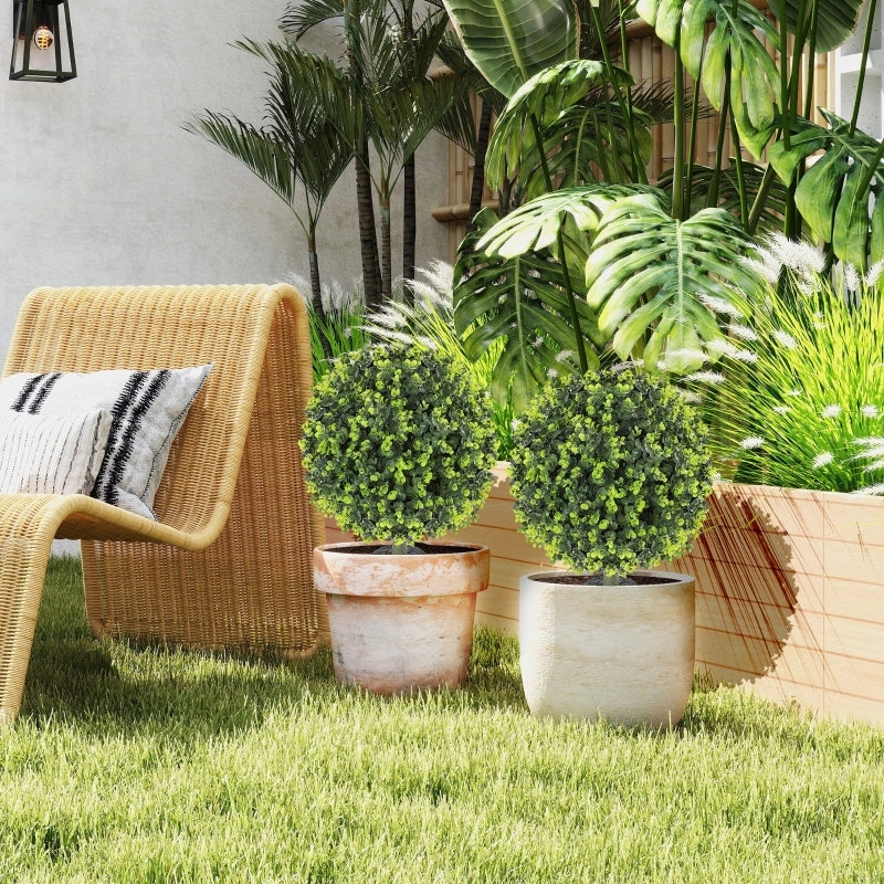 Pianta artificiale a sfera di bosso 2 pezzi con picchetto da terra in plastica verde resistente ai raggi UV Ø 40 × 56 cm