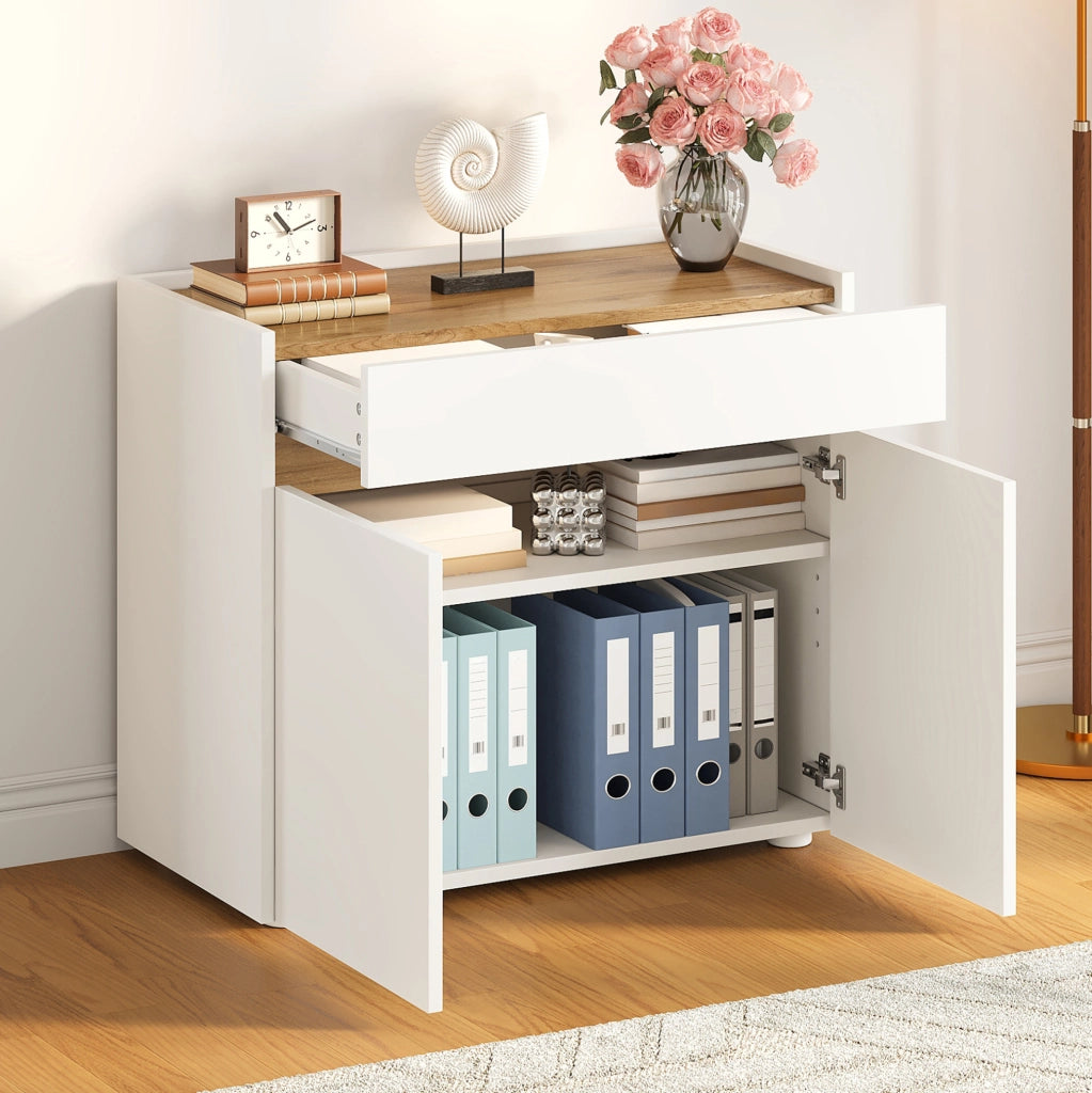 Mobile contenitore multiuso con ripiani regolabili 80x40x70 cm; bianco in truciolare