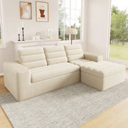Divano angolare modulare 4-5 posti con pouf in velluto a coste beige