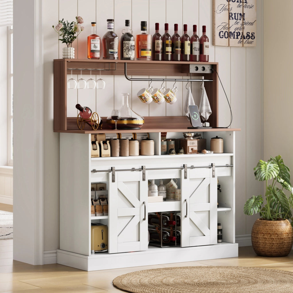 Mobile bar caffè 120 cm con prese USB; portabicchieri e ante scorrevoli HOMVRA