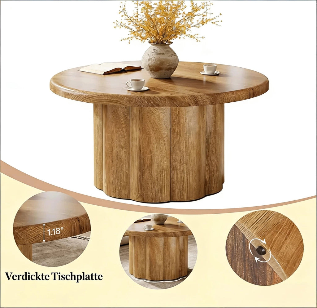 Tavolino da caffè rotondo 80 cm con base a colonne scanalate in MDF superficie antigraffio colore marrone