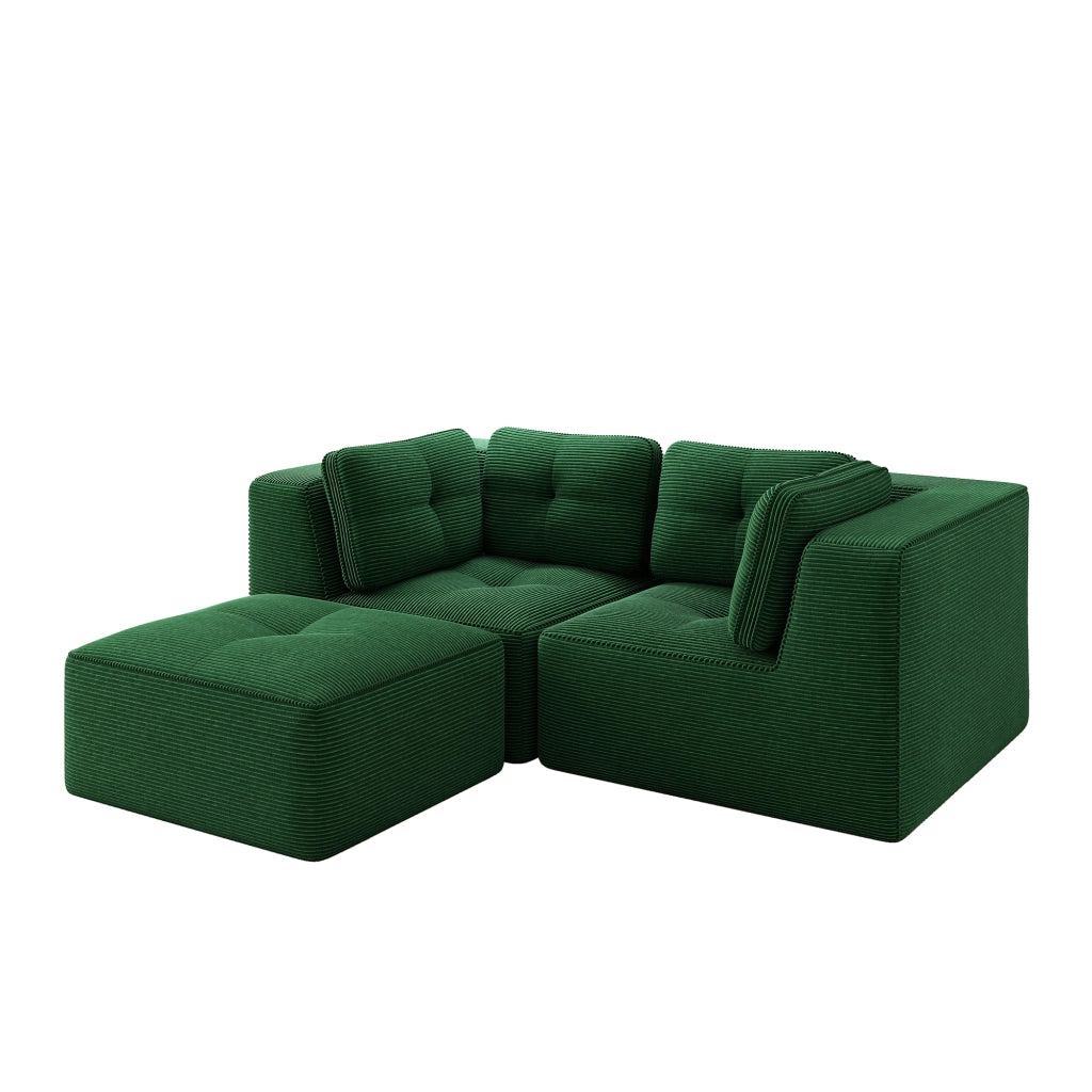Divano Angolare Modulare 2 Posti con Poggiapiedi ¨C Xylo ¨C Verde, Tessuto, Chaise Longue