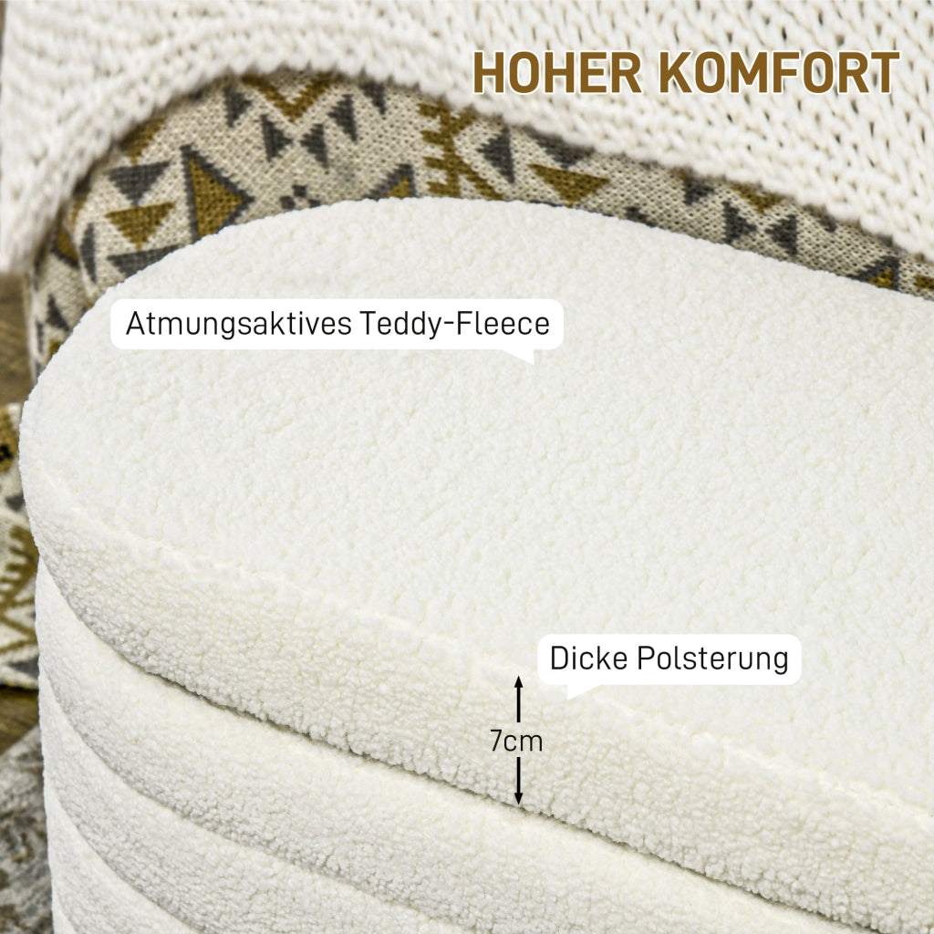 Panca contenitore imbottita con piedi protettivi in poliestere crema 116×41×40.5 cm