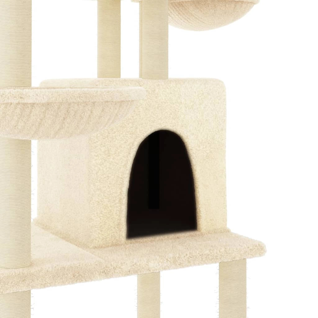 Albero gatto mobile torre arrampicata gioco graffio tiragraffi piattaforma con pali in sisal 180 cm crema 02_0022502