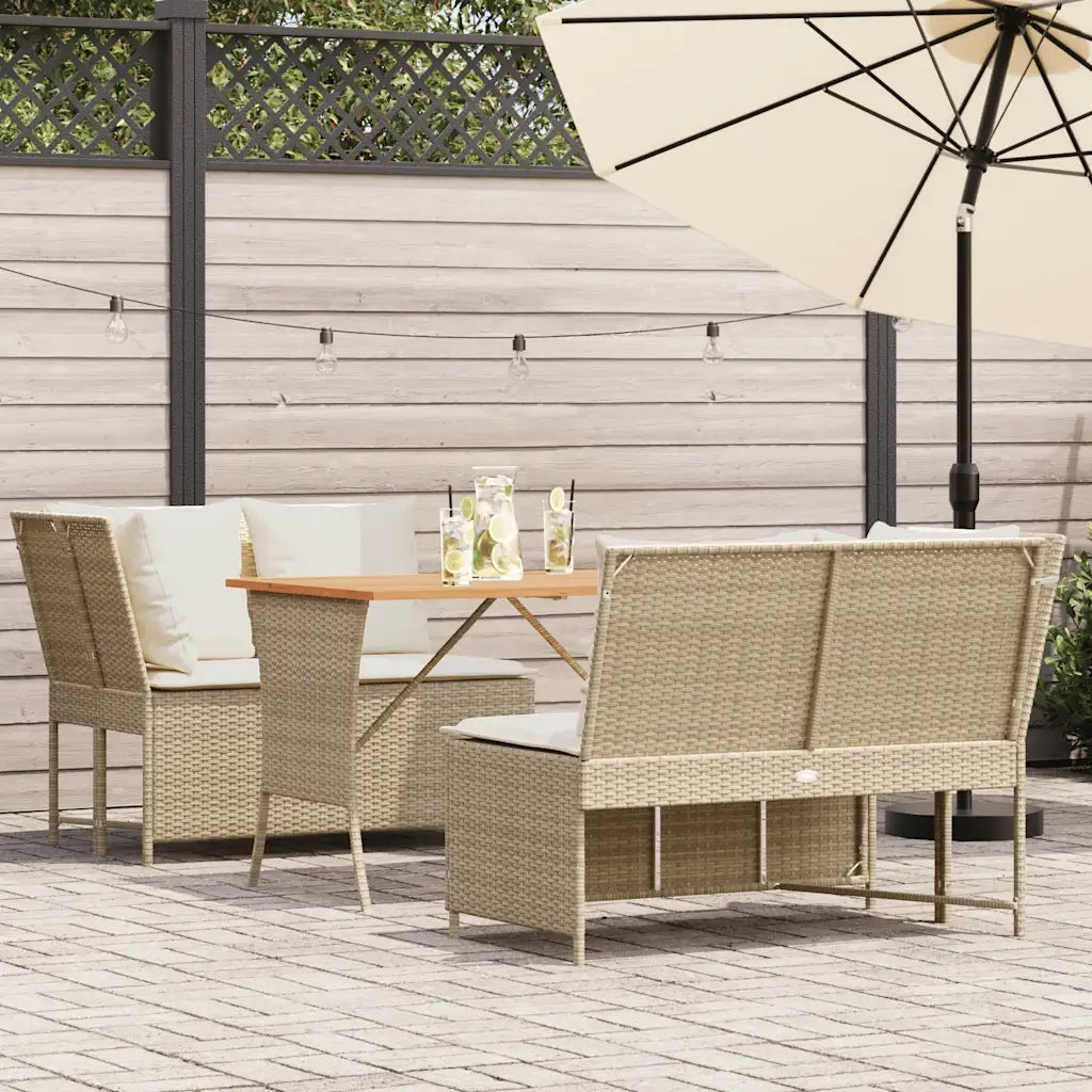 Set Divano da Giardino 3 pz | Set Salotto da Giardino con Cuscini Beige in Polyrattan