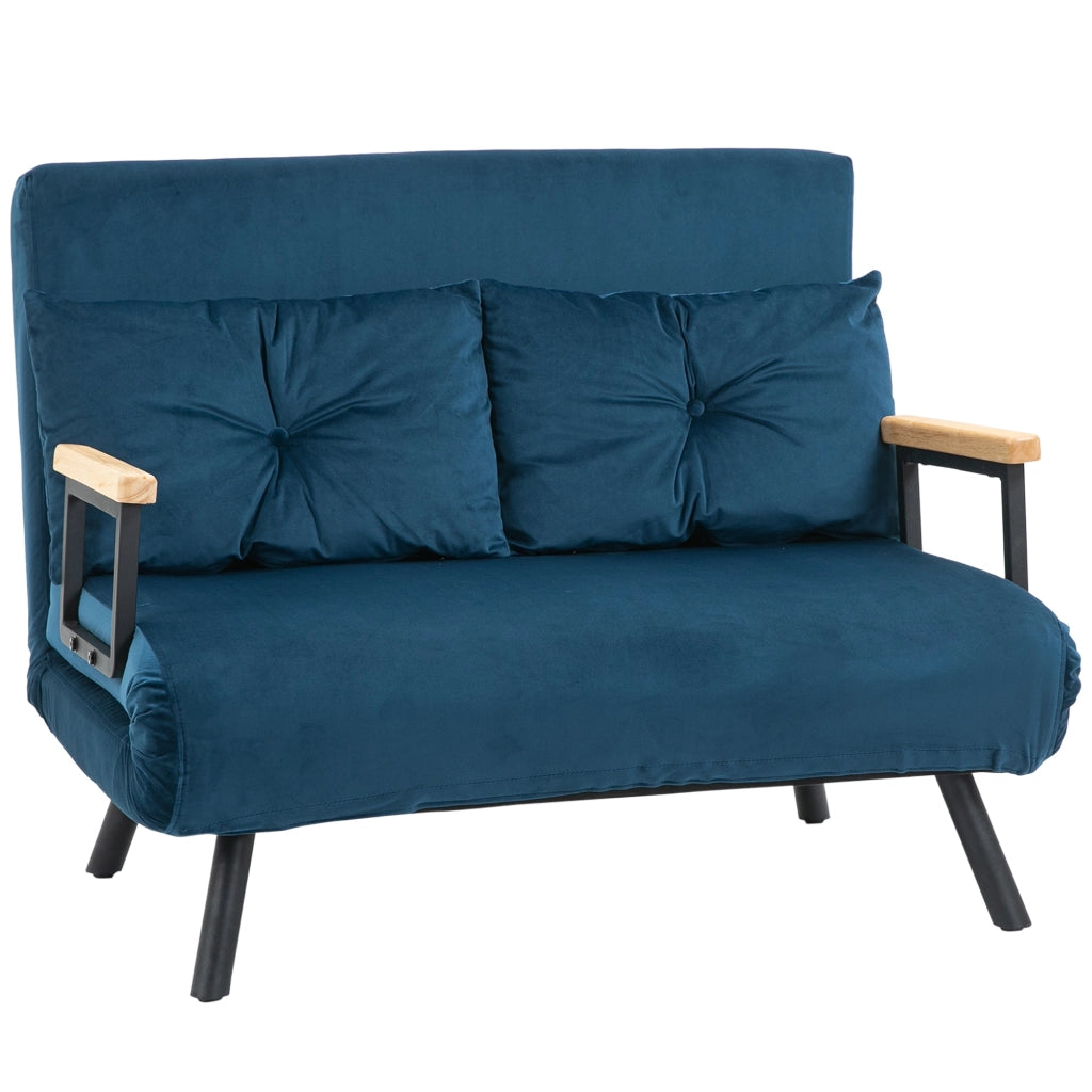 Divano letto 2 posti con schienale regolabile e cuscini ¨C Minimal ¨C blu velluto