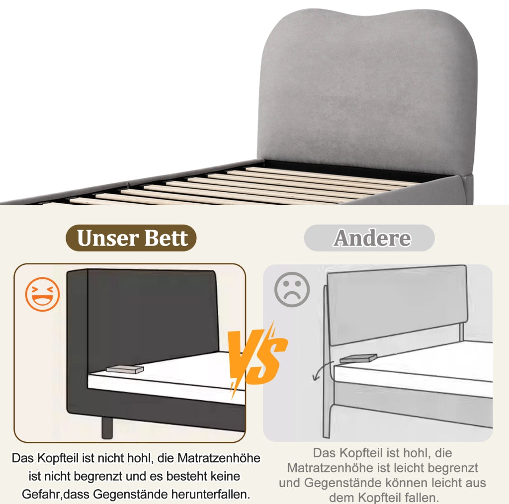 Letto imbottito per bambini grigio con contenitore idraulico