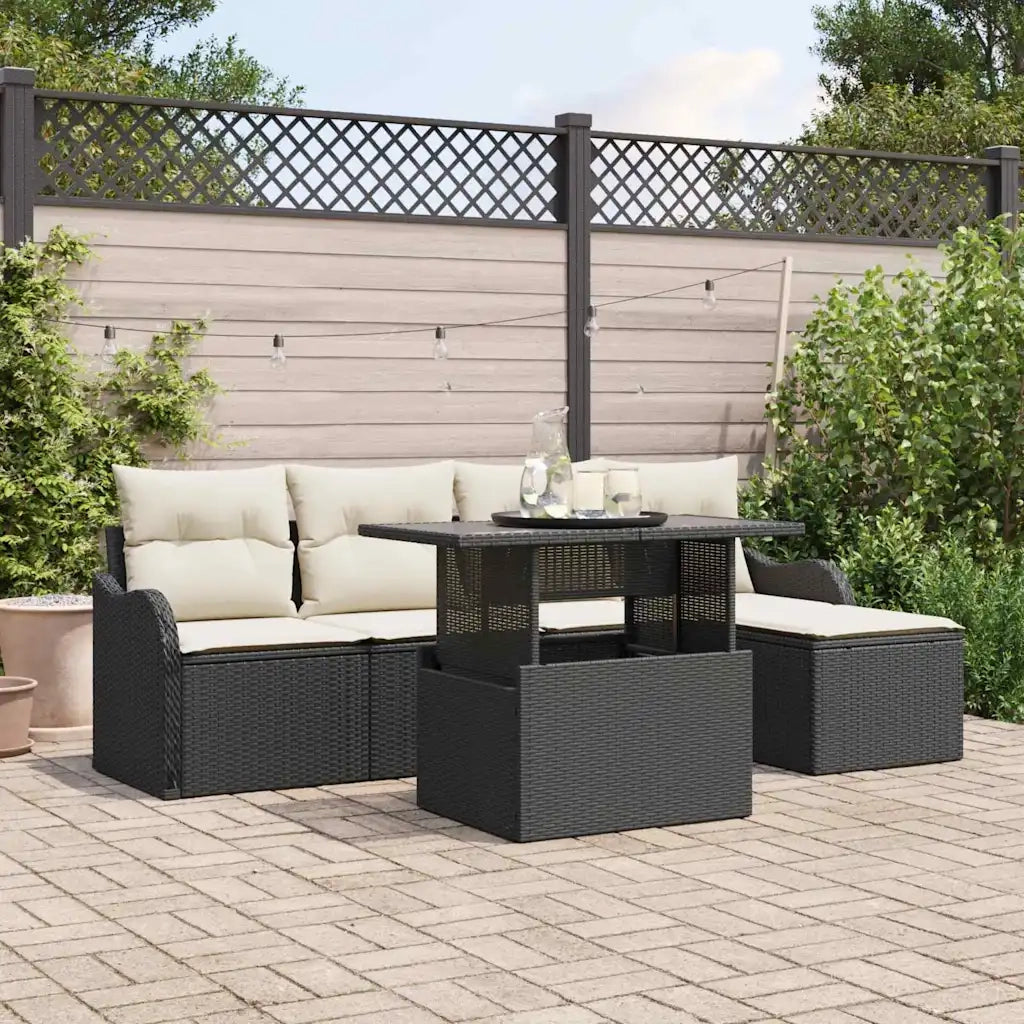 Set da esterno con cuscino 6 pcs Nero Poly Rattan