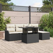 Set da esterno con cuscino 6 pcs Nero Poly Rattan