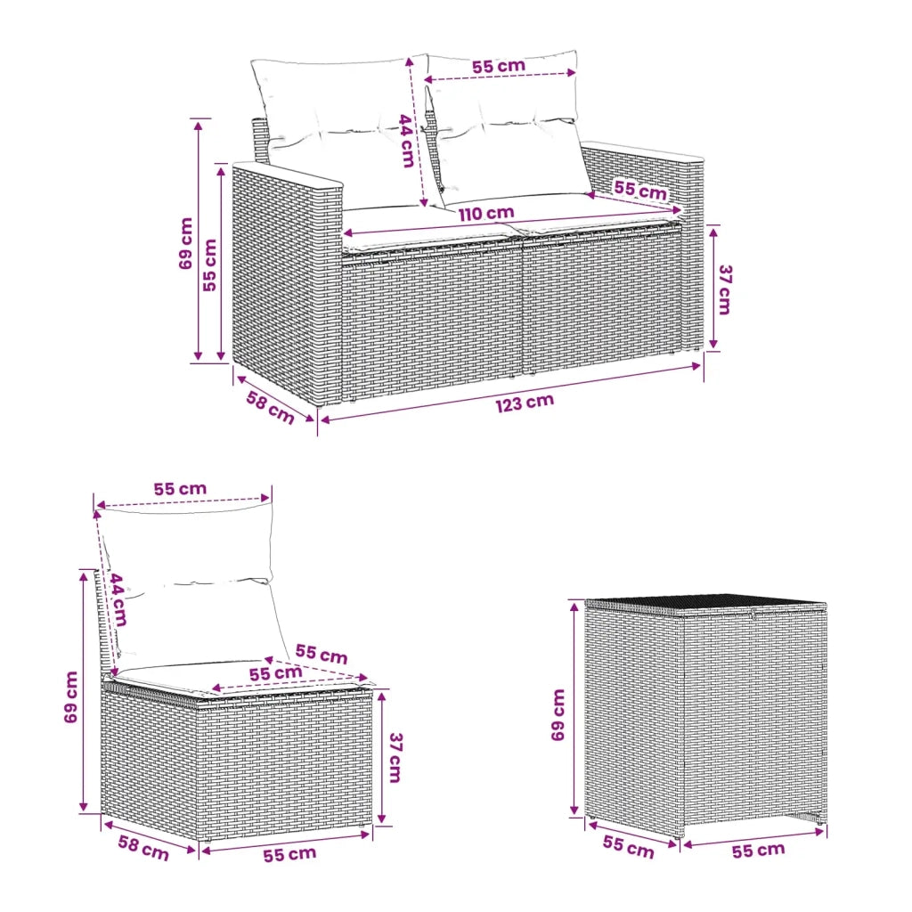 Set di divani 7 pz Grigio e Blu Navy Rattan sintetico e Acciaio 3448861