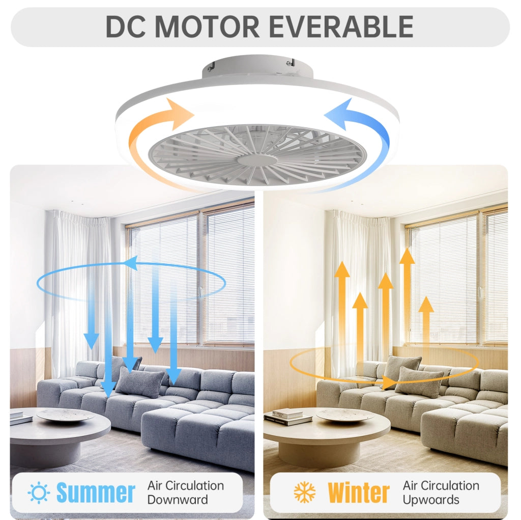 Ventilatore a soffitto 46 cm con illuminazione LED dimmerabile e telecomando, design moderno senza pale, adatto per camere, cucine e sale da pranzo