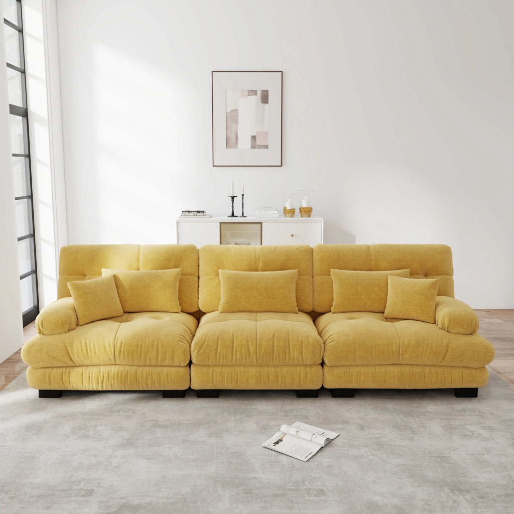 Divano Angolare Modulare 3 Posti ¨C Xylo ¨C Tessuto Chenille, Giallo