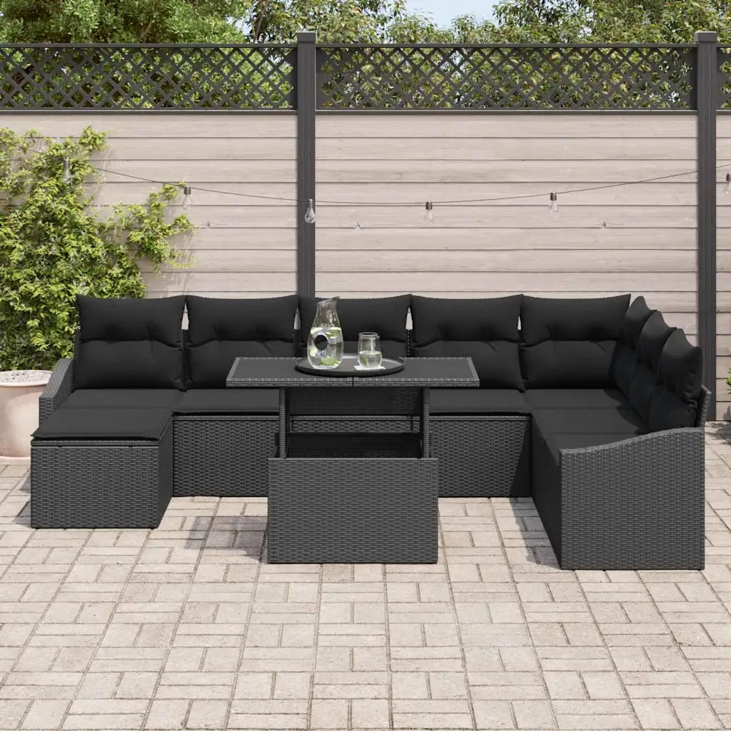 Set di divani con cuscino 9 pcs Nero polyrattan
