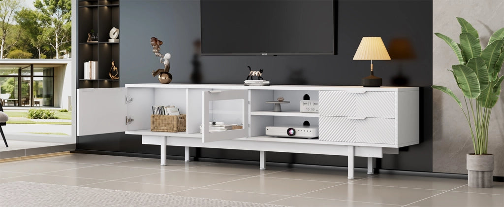 Mobile Porta TV 200 cm Bianco Moderno con 2 Ante e 2 Cassetti per TV fino a 80 Pollici