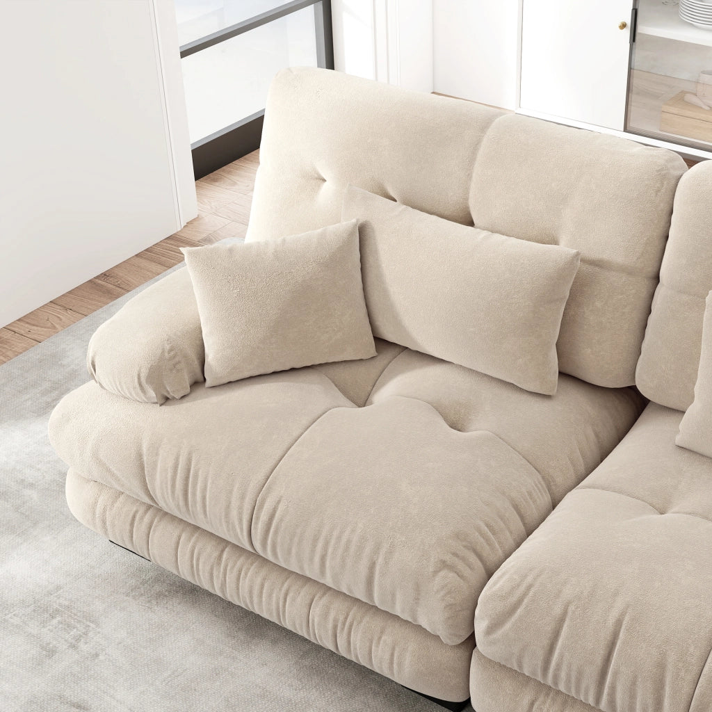 Divano Angolare Chenille con Ottomans e Cuscini ¨C MINIMAL ¨C Tortora Chiaro