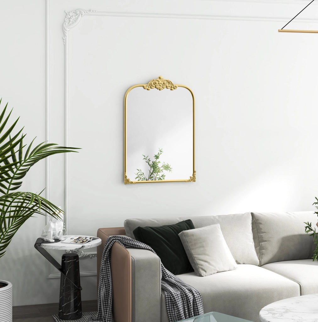 Specchio da Parete Barocco 60x87 cm con Cornice in Metallo Dorato per Bagno, Soggiorno e Camera da Letto
