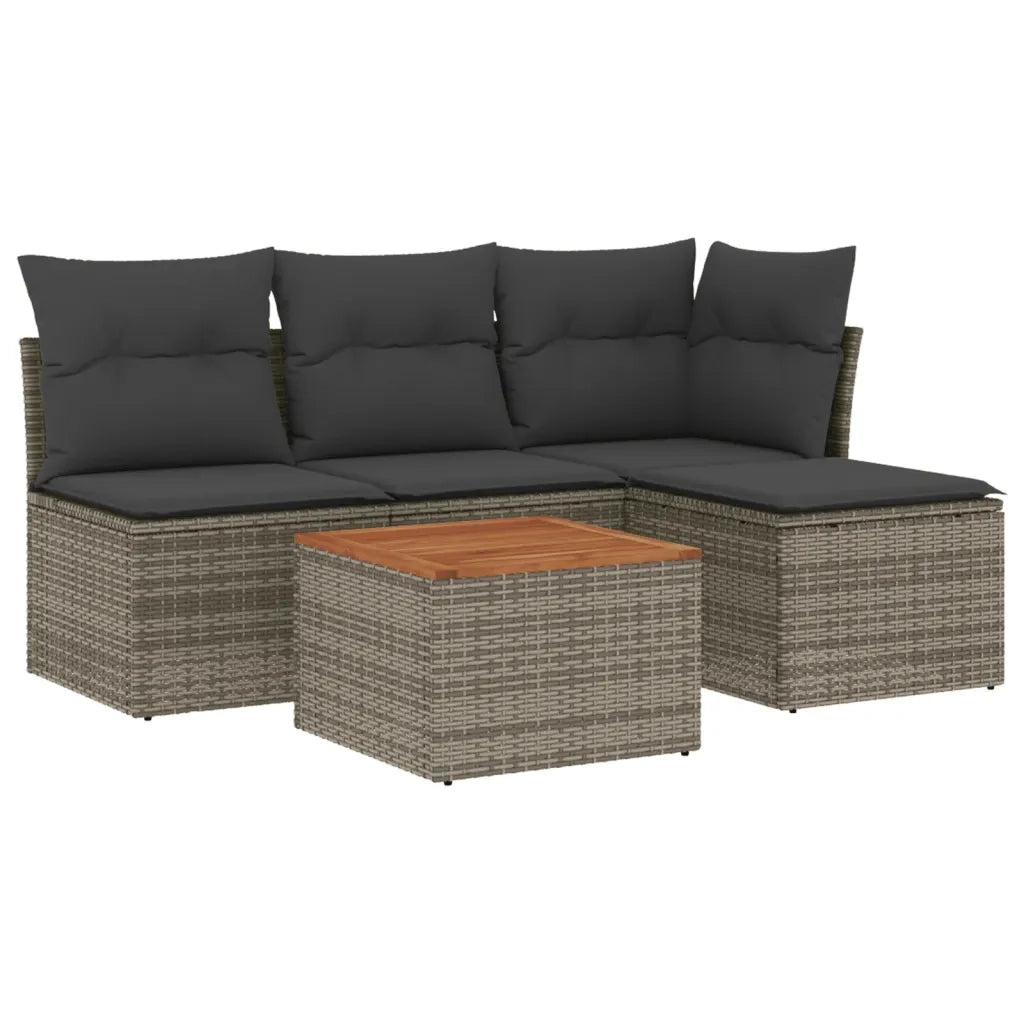 Set Divano da Giardino 5 pz | Set Salotto da Giardino con Cuscini Grigio in Polyrattan