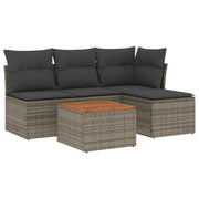 Set Divano da Giardino 5 pz | Set Salotto da Giardino con Cuscini Grigio in Polyrattan