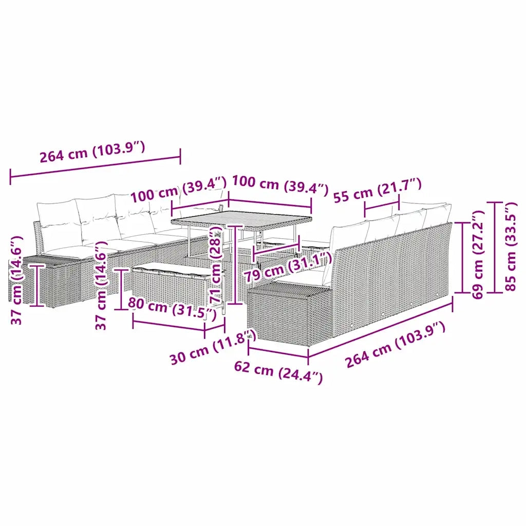 Set Divano da Giardino con cuscino 11 pcs Grigio polyrattan 3362768