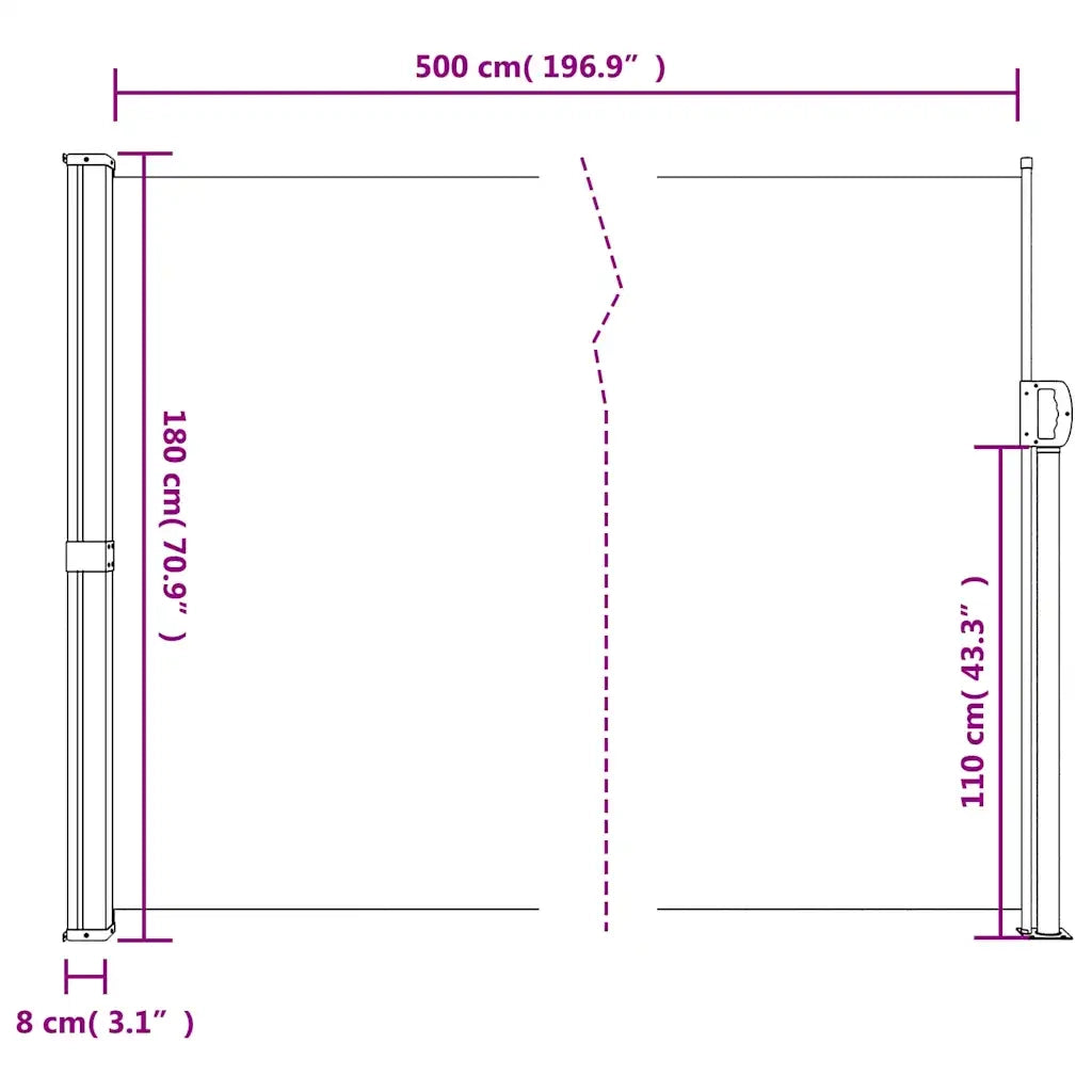 Tenda da Sole | Tenda parasole Laterale Retrattile Marrone 180x500 cm
