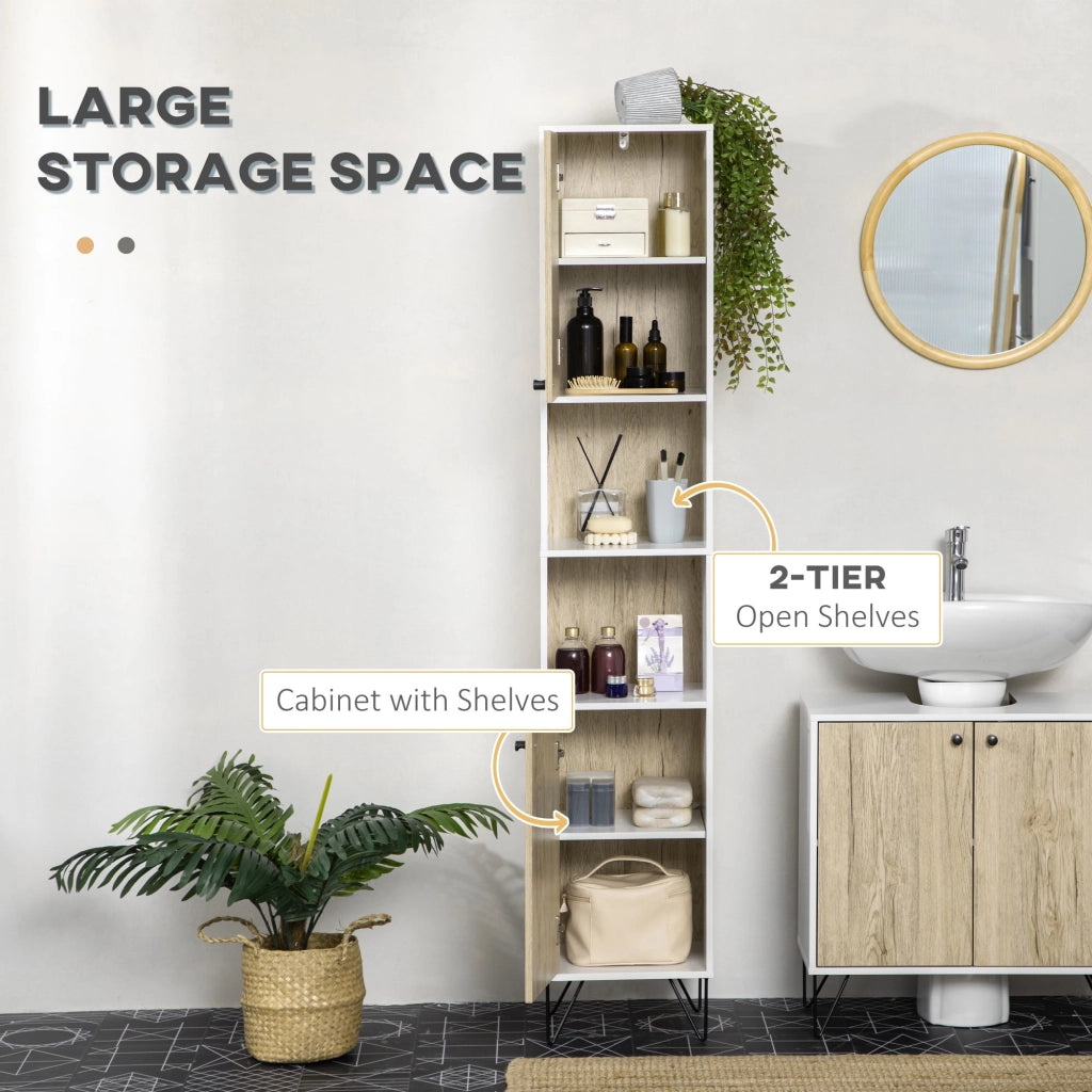 Colonna Bagno 2 Ripiani 2 Ante 30x31,5x169 cm in Truciolato Bianco e color Legno