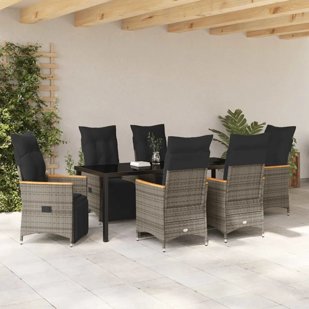 Set da Pranzo per Giardino con cuscino 7 pcs Grigio polyrattan 3379630