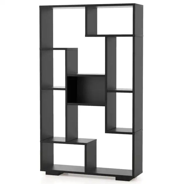 Libreria Moderna da 120cm con 11 Ripiani Aperti e Kit Antiribaltamento, Scaffale Nero per Casa e Ufficio