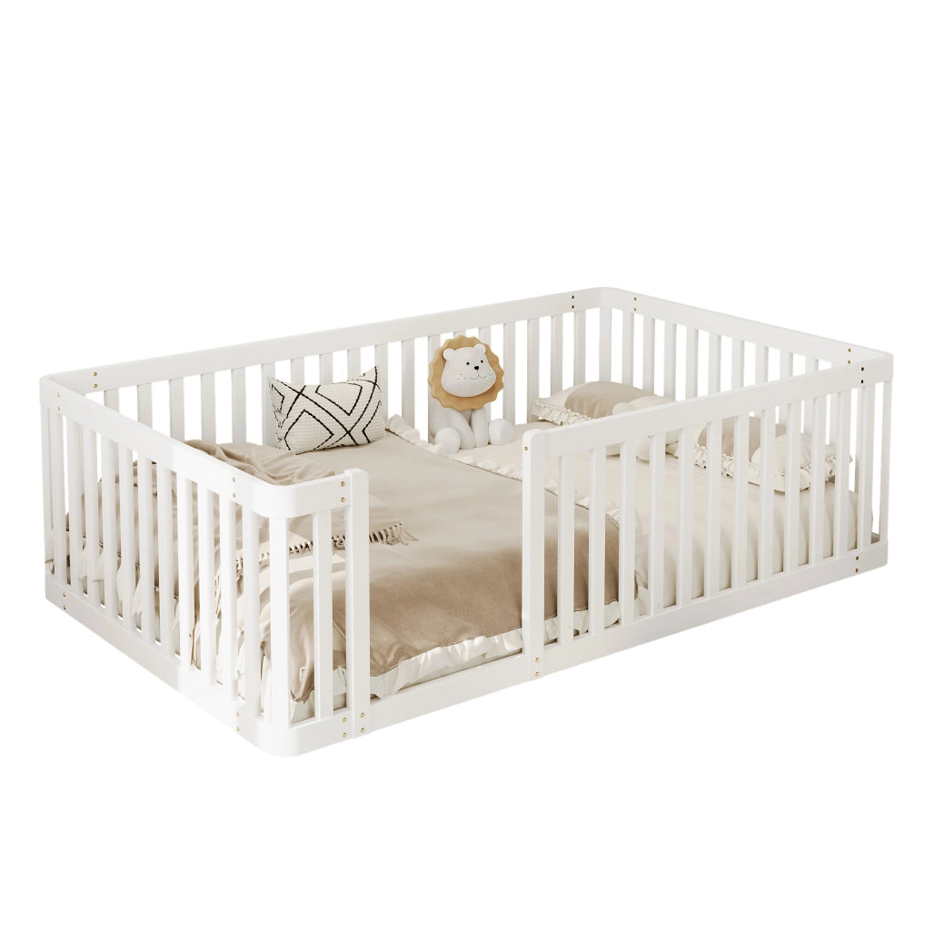 Letto in legno massello di pino 90x200 cm con sponda bianca
