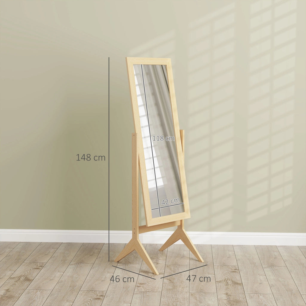 Per camera e camerino, grande specchio da terra in rovere 47 x 46 x 148 cm con inclinazione regolabile