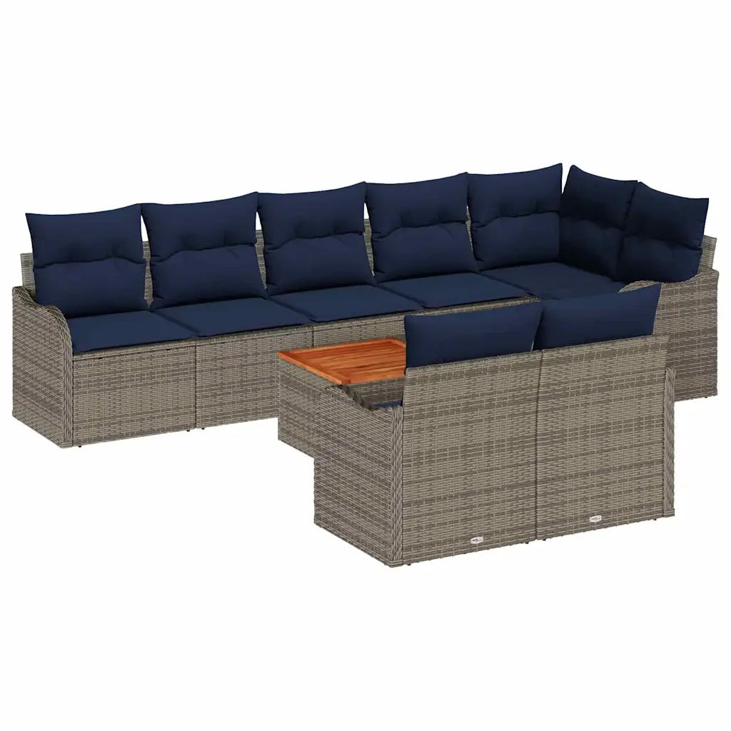 Set Divano da Giardino 9 pz Grigio polyrattan 3347472