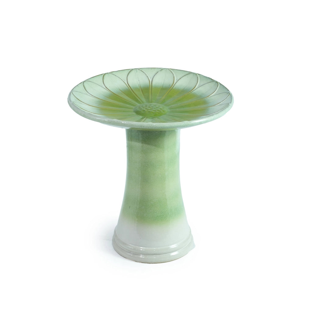 Bagno per uccelli in ceramica verde con ciotola Ø 43 cm e piedistallo alto 45 cm per giardino e terrazzo