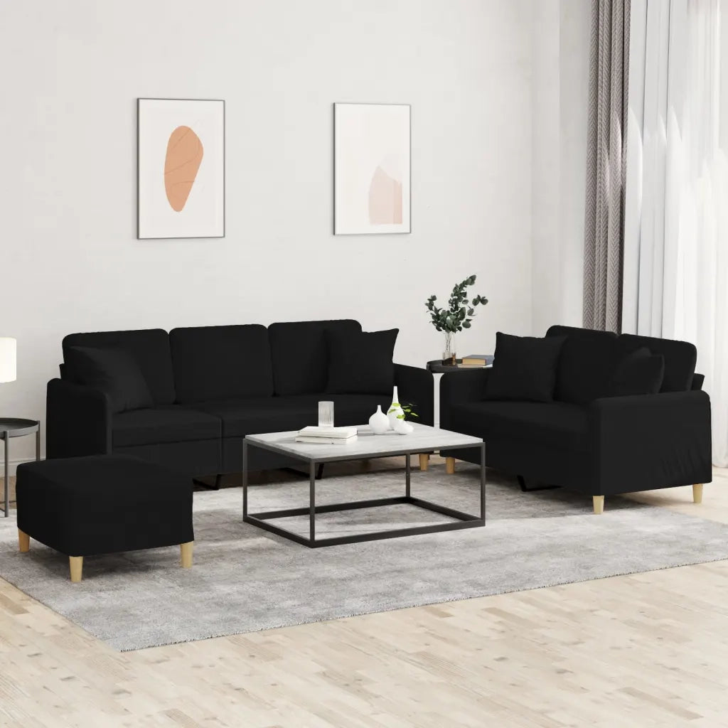Set Divani 3 pz con Cuscini Nero in Tessuto 3202146
