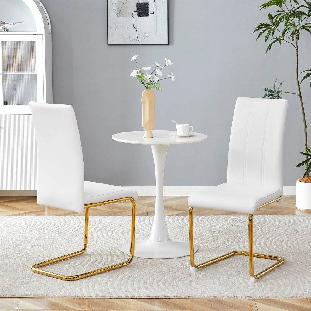 Sedia da Pranzo con Seduta Ergonomica e Struttura Stabile, in Metallo e PU, Oro Bianco 47.5 × 45.5 × 72.5 cm