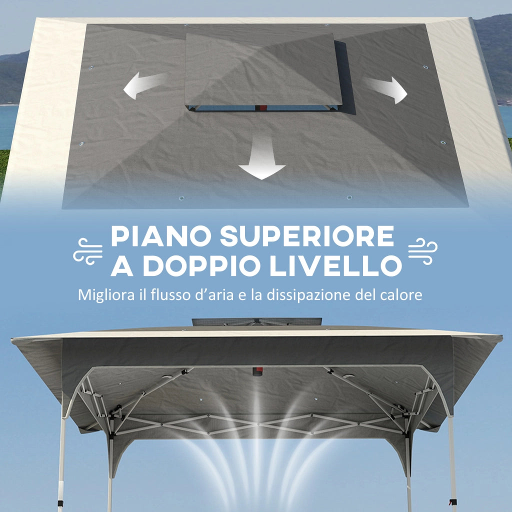 Gazebo Pieghevole Pop Up 3.5x3.5m ¨C Xylo ¨C Doppio Tetto Metallo Tessuto Oxford Grigio Scuro