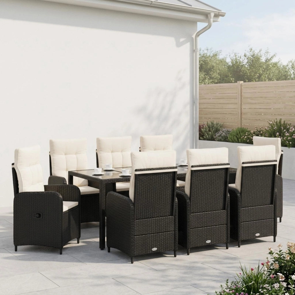 Set da pranzo per esterni 9 pz Nero e Bianco Crema polyrattan 3422307
